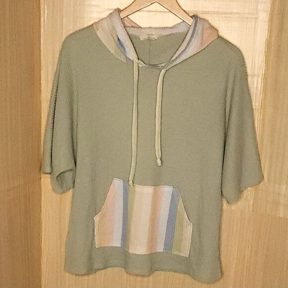 Hopely Womens Pastel Green Short Sleeve Waffle Knit Poncho Style Top Small - Picture 1 of 5